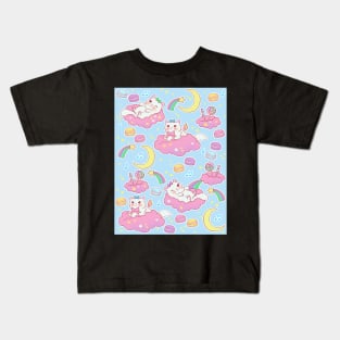 Cloud Kitties on Blue Kids T-Shirt